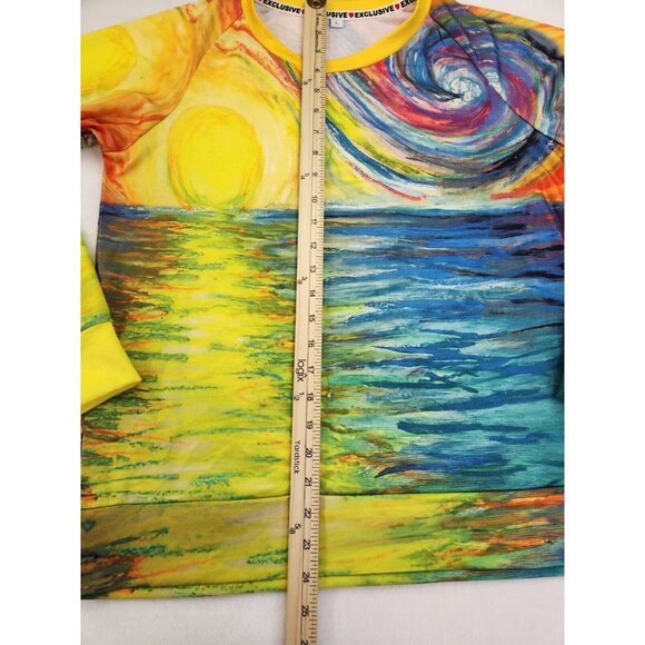 Exclusive Top Women Large Colorful Rainbow Sun Beach Sunset Painting Art to Wear - Picture 3 of 7